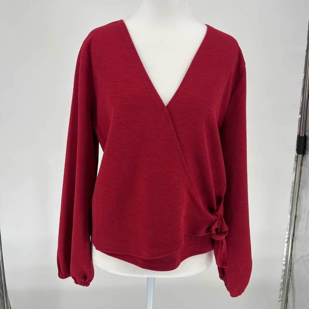 Madewell Texture‎ Thread Red Wrap Tie Front Long Sleeve Blouse Size M elegant